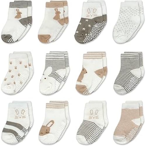 Mother's Choice Organic Cotton Baby Socks 12 Months - 12 pairs Soft and Cozy Infant Grip Socks, Gentle Newborn Socks, Perfect For Baby Registry Sock For Everyday Comfort For Infant