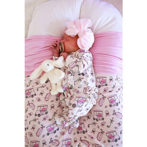 Ruffle Zipper Footie in Caddie Crew Pink | Caden Lane
