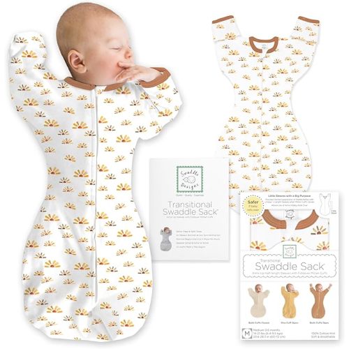 SwaddleDesigns Transitional Swaddle Sack, Arms Up Half-Length Sleeve & Mitten, Most Gradual Transition Swaddle for Newborn