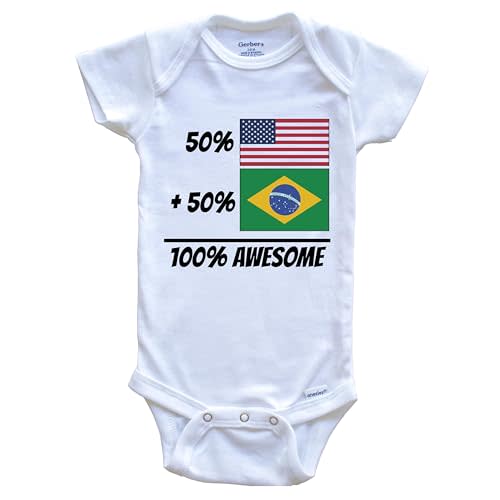 50% American Plus 50% Brazilian Equals 100% Awesome Cute Brazil Flag One Piece Baby Bodysuit