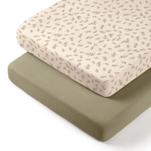 lulumoon Pack N Play Sheets Muslin: Cotton Fitted Sheets for Pack and Play Mattress - Soft Playard Sheets for Boys and Girls