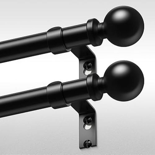 2 Pack Curtain Rods 36-91 Inch, Black 1 Inch Adjustable Heavy Duty Curtain Rods for Windows, Decorative Modern Window Treatment Rod, Splicing Metal Drapery Pole, Easy Installation