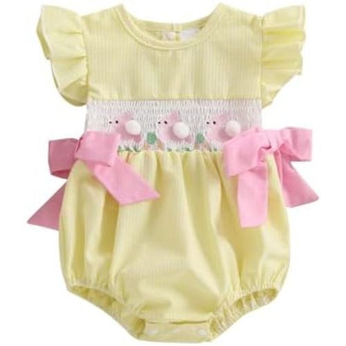 MoZiKQin Baby Girl 4th of July Outfit Newborn American Flag Bubble Romper Bowknot Ruffle Bodysuit Smocked Baby Clothes