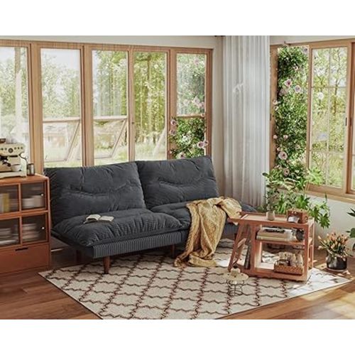 DreamDashio Futon Sofa Bed, 69 inch Futon Couch with Adjustable Backrest, Corduroy Convertible Sleeper Sofa Bed, Folding Sleeper Recliner for Apartment, Living Room, Office, Grey