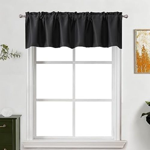 Lecloud Black Valances for Windows 14 Inch Length, Thermal Privacy Blackout Short Curtains, Farmhouse Curtain Valances with Rod Pocket for Bathroom Cafe Basement, 60" W x 14" L 1 Panel