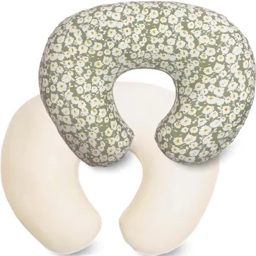 2 Pack Ultra Soft Nursing Pillow Covers for Baby Girl & Boy, Stretchy Boppy Compatible Cover for Breastfeeding Pillows, Easy to Use & Clean (Beige,Wild Floral)