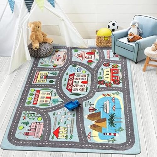LIVEBOX Soft Kids Rug 4'x6' Carpet Play Mat for Baby Boys Girls, City Life Road Traffic Playroom Rug for Playing Cars Toys, Educational Nursery Rugs for Children Bedroom Kids Room