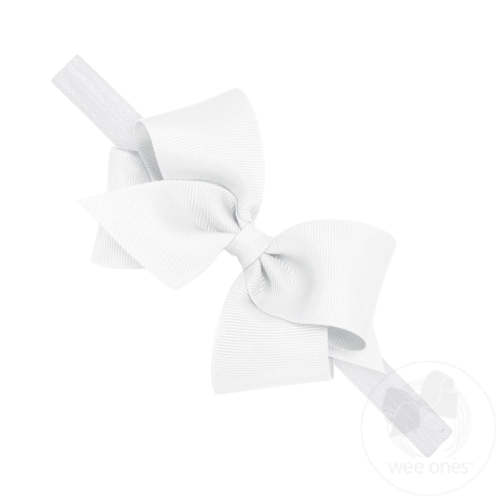 Small Classic Grosgrain Girls Hair Bow on Baby Headband - White / Infant (6-24 Months)