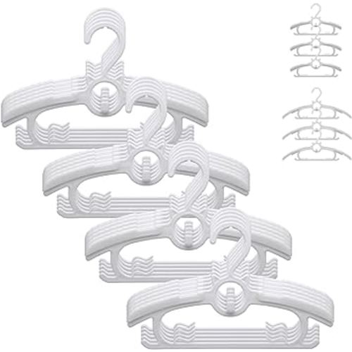 Baby Nursery Closet Hangers 20pcs,JSF White Plastic Kids Clothes Hanger, 11-14" Adjustable Baby Hangers for Newborn Non-Slip Baby Outfit Hanger,Stackable Toddler Infant Nursery Kids Hangers