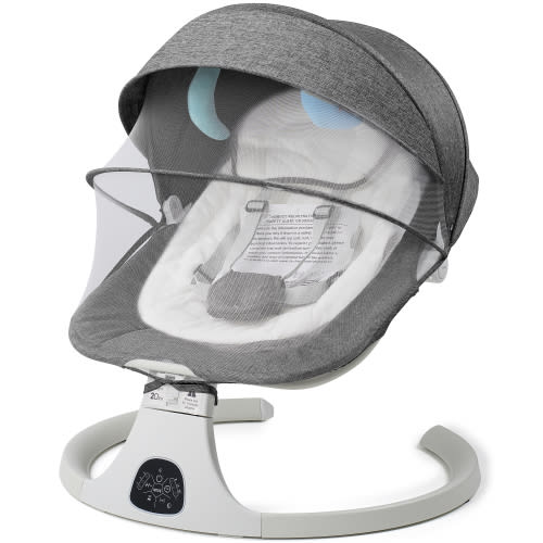SACVON Baby Swing for Infants, Baby Rocker with 5 Point Harness, Bluetooth Support, 8 Preset Lullabies, 3 Speed Natural, with Remote Control and 2 Hanging Toys, Dark Gray
