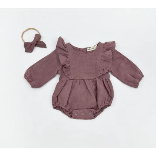 Gabriella Longsleeve Romper with Bow – Olive and Cradle