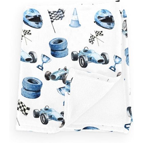 Cute Race Car Flag Baby Boy Girl Blue Races Vehicle Trophy Traffic Light Vehicles Blankets Flannel Fleece Nursery Bed Receiving Swaddle Breathable Toddler Infant Newborn Blanket for Crib