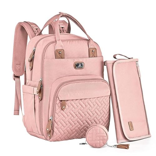 Pink Dikaslon Diaper Bag Backpack with Portable Changing Pad, Pacifier Case and Stroller Straps, Large Unisex Baby Bags for Boys Girls, Multipurpose Travel Back Pack Moms Dads, Pink
