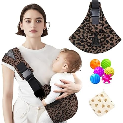 Baby Sling Carrier Adjustable Baby Sling 2025 Upgraded Toddler Sling Comfortable Baby Wrap Carriers Ergonomic-Designed, Travel Friendly Carrying 10-45 LbsLeopard