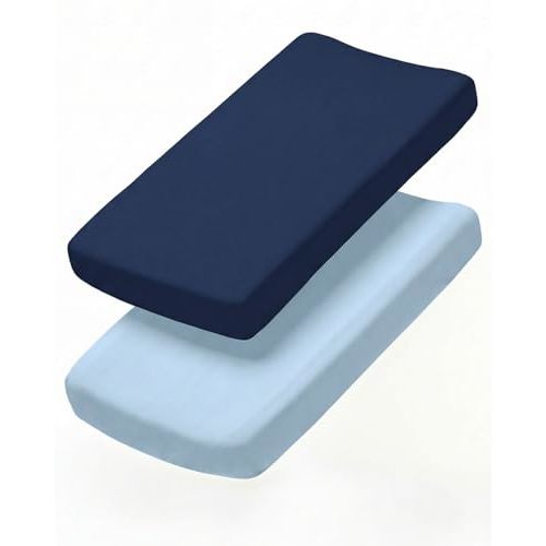 Changing Pad Cover - Pack of 2 Soft Unisex Diaper Change Microfiber Table Sheets - Fits 32"x16" Contoured Pad - Changing Pad Cover for Baby Boys & Girls - Machine Washable - Oeko-Tex, Navy Baby Blue