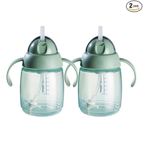 Tommee Tippee Starter Weighted Straw Baby & Toddler 10oz Sippy Cup for 6 Months+, with Silicone Weighted Straw and Easy-Hold Handles, BPA Free, Green, Pack of 2