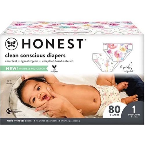 The Honest Company Clean Conscious Disposable Diapers - Rose Blossom + Tutu Cute, Size 1, 78 Count