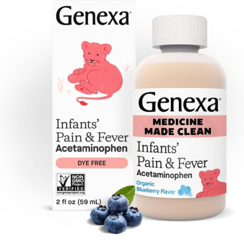 Genexa Infants' Clean Acetaminophen | Pediatrician Preferred Ingredients | Pain Reliever & Fever Reducer for Babies | Dye Free, 0% Artificial Additives | Delicious Organic Blueberry Flavor, 2 fl oz