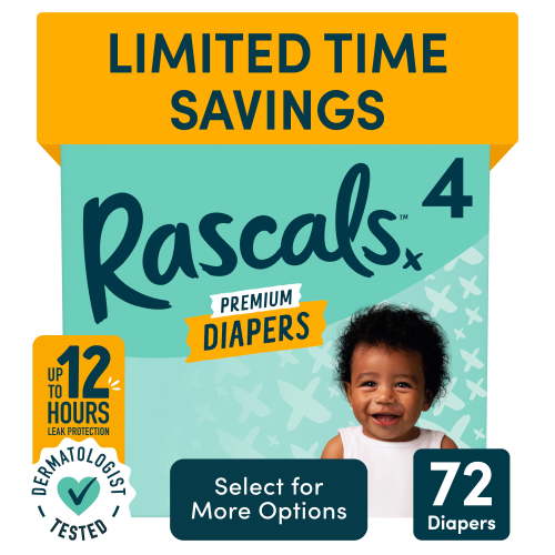 Rascals, Baby Diapers, Size 4, 72 Count, Leak & Nighttime Protection