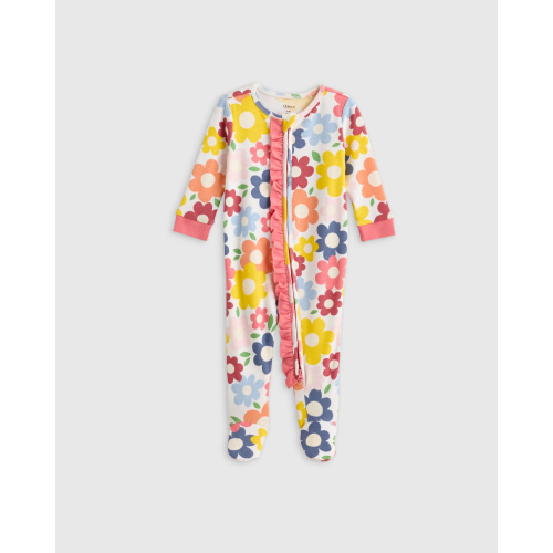 100% Organic Cotton Ruffle Footie in Pink Stripe