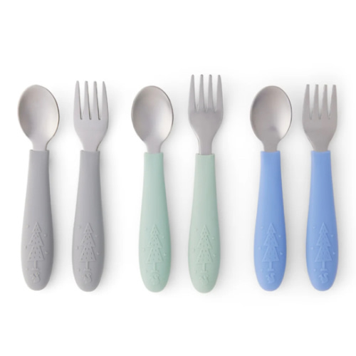 Babies/Toddler Stainless Steel Spoons + Forks with Silicone Handle