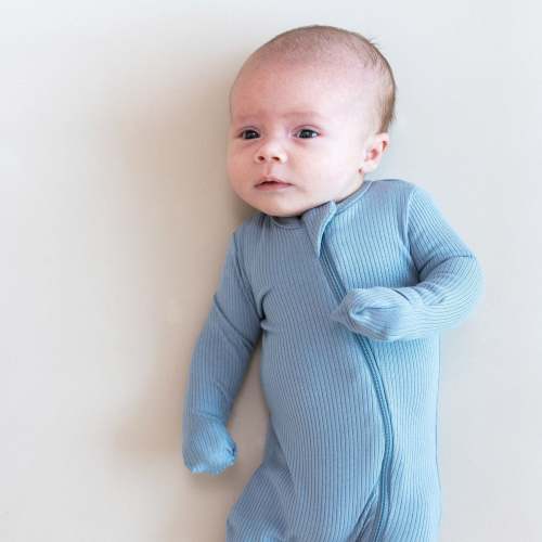 Ribbed Zipper Romper in Slate | Bamboo Romper | Kyte Baby