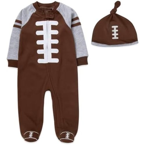 Baby Footie Bodysuit Headband or Hat 2 Piece Set – Christmas Thanksgiving Zip-Up Outfit,Holiday Pajamas for Infants