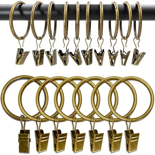 100 Pack Metal Curtain Rings with Clips, Drapery Clips Hooks, Decorative Curtain Rod Clips 1.5 in Interior Diameter, Antique Bronze