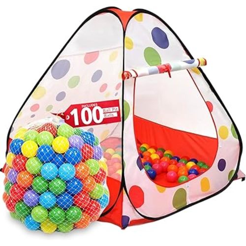 Kids Play Tent with 100 Balls – 39″x39″ Pop-Up Ball Pit Playhouse – Indoor/Outdoor Toy with Mesh Windows & Carry Bag