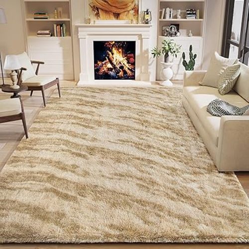 HOMORE 4x6 Area Rug for Bedroom, Tie-dye Beige Fluffy Furry Shaggy Rugs for Living Room, Super Soft and Comfy Carpet for Kids Room, Cute Carpets for Nursery Boys Girls Home Decor