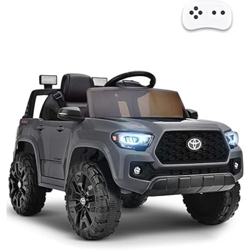 Blitzshark 12V Kids Ride on Car Licensed Toyota Tacoma Battery Powered Motorized Electric Vehicle, with Remote Control, Digital Display, Spring Suspension, Storage Space, Music & FM, Grey