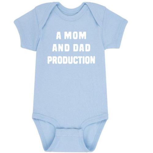 Boys' Instant Message A Mom and Dad Production Baby Graphic One Piece - Light Blue - Newborn