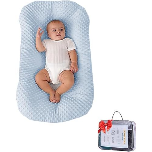 Baby Lounger, Infant Lounger for Newborns 0-24 Months, Breathable Cotton Baby Nest for Tummy Time, Diaper Changes & More, Soft Portable Newborn Essentials for Floor & Bassinet(Blue Bean)