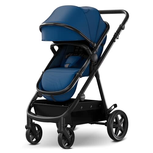 Mompush Meteor2 Baby Stroller Bassinet Stroller, Car Seat Adapter Included | Reversible Seat Newborn to Toddler UPF 50+ Canopy All-Terrain Wheels Compact Fold Cup Holder Foot Cover Car Seat Adapter