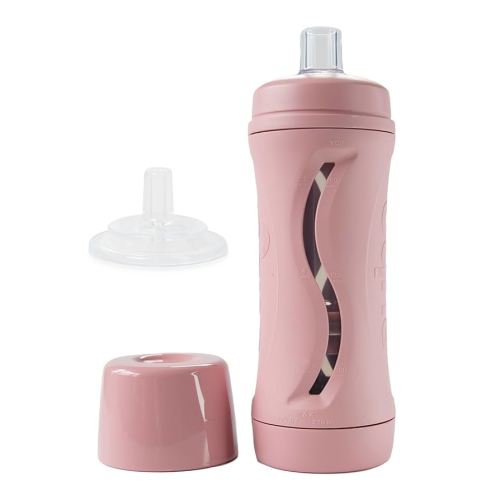 Subo Baby Food Bottle Starter Set | No Mess Baby Toddler Self Feeder | Squeeze Free Design for Purees, Smoothies, Yogurt, Oatmeal, or Thickened Liquids | Reusable Silicone Washable Cup (Rose)