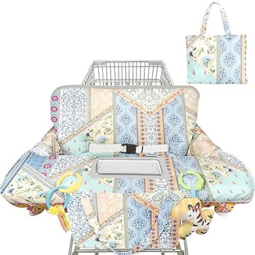 Shopping Cart Cover for Baby 2-in-1 High Chair Cover with Safety Harness Multifunctional Dark Blue Dinosaur Pattern Cart Covers for Babies Soft Padded Grocery Cart Cover for Baby Boy Girl