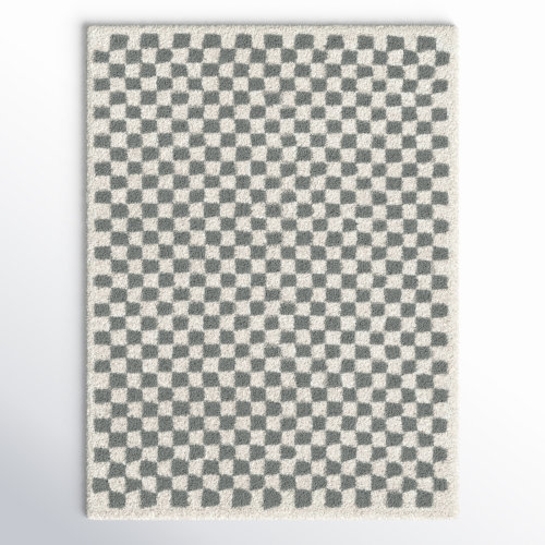 Walker Checkered Sage/Cream Shag Area Rug