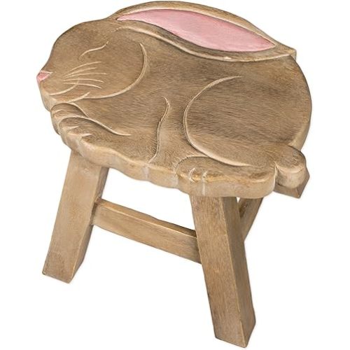 Bunny Rabbit Hand-Carved Acacia Hardwood 11 inch Decorative Animal Foot Rest Step Stool