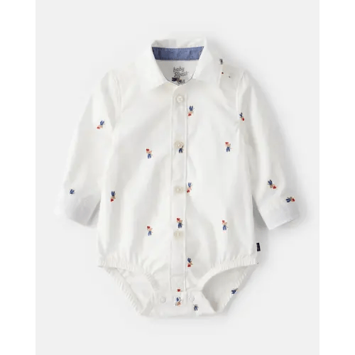 Baby Boy Bear Print Long-Sleeve Button-Down Bodysuit - White - OshKosh B'gosh | Carter's