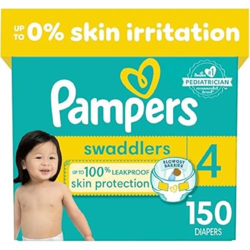 Pampers Swaddlers Diapers - Size 4, One Month Supply (150 Count), Ultra Soft Disposable Baby Diapers