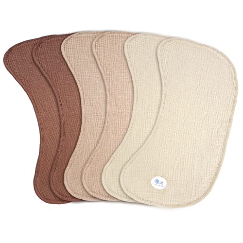 lulumoon Muslin Burp Cloths Sets - Large Cotton Burping Cloth Super Soft and Absorbent for Baby Boys and Girls 6pack (Brown)