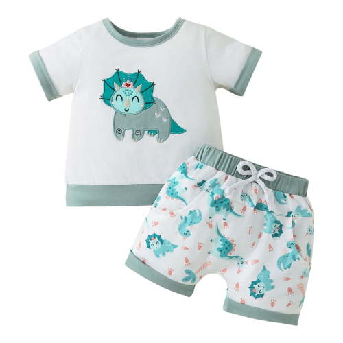 Gerichy Toddler Baby Boy Clothes Summer Outfit Short Sleeve Tops Stretch Pants Playwear Set Baby Boy Clothes Embroidered Short Sleeve T Shirt Pockets Shorts Knit Outfit Set