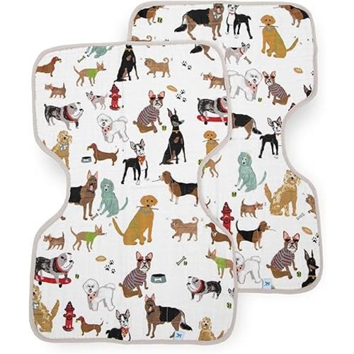 Little Unicorn Ultra-Absorbent Premium Burp Cloth 2 Pack | Soft on Baby's Skin | Larger Size | Ergonomic Design | Set of 2 (Woof)