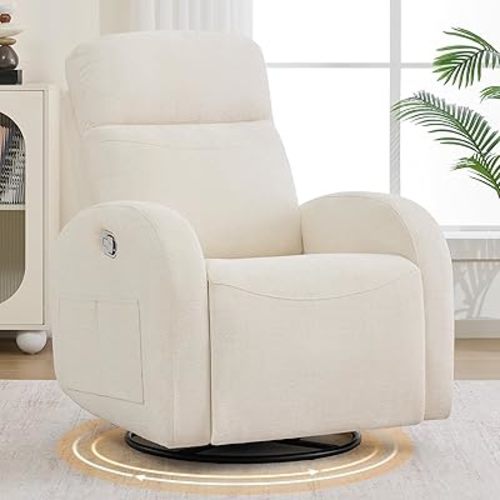 Mecedora reclinable giratoria, sillón reclinable giratorio manual con reposacabezas ajustable, sillas reclinables para cuarto de bebé para espacios pequeños, sala de estar, dormitorio