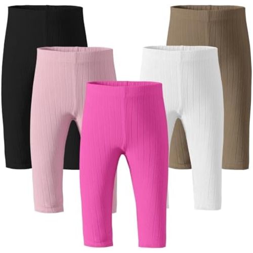 Pantalones de bebé recién nacido para niña pequeña, pantalones de bebé niña, leggings de bebé niña acanalados, pantalones de niña de campana recta, leggings de niña de campana 5 paquetes