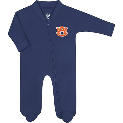 Little King NCAA Long Sleeve Full Zip Footed Romper With Embroidered Logo