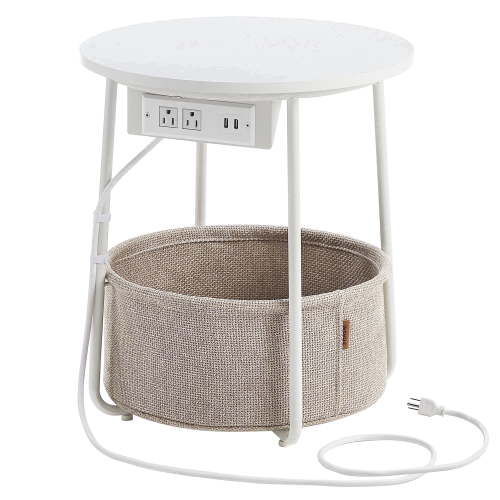 Side Table with Charging Station - White