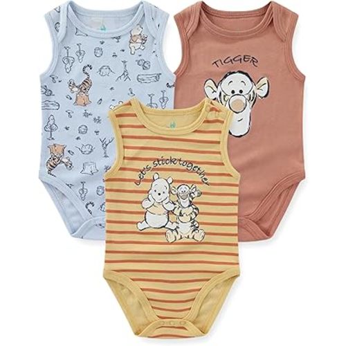 Disney Winnie the Pooh Tigger Baby Boys 3 Pack Sleeveless Bodysuit for Newborn and Infant