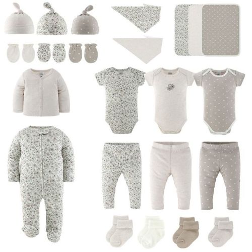 The Peanutshell Baby Girl Layette Gift Set, Taupe Floral Baby Clothes with Bibs, 0-3 Months, 23 Piece Set
