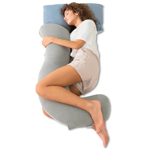 QUEEN ROSE Body Pillow for Side Sleepers, Shredded Memory Foam Full Body Support, Firm Comfort, Cooling Hug Pillow, Light Grey